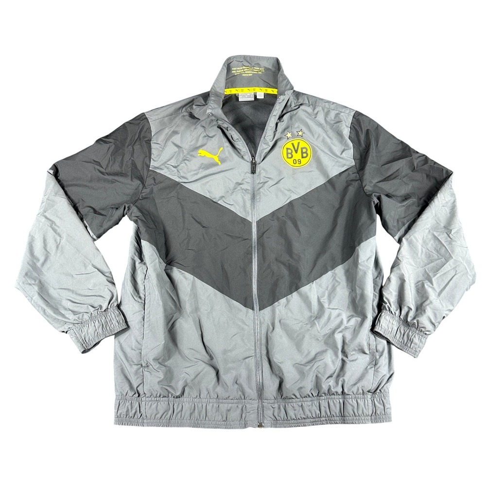 Puma BVB Borussia Dortmund Windbreaker Jacket Mens Large Grey Soccer Futbol